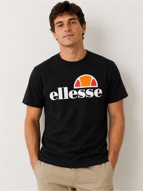 Ellesse Black Logo Graphic T-Shirt Size L Classic Cotton Crewneck Streetwear